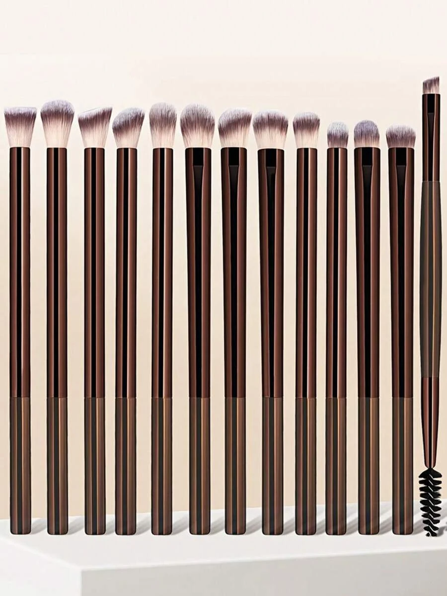 13PCS Essential Eye Makeup Brushes Set - Soft Vegan Synthetic Fiber, Multi-Functional Eye Shadow, Smudge & Detail Brushes For Beginners & Pros - Mocha Brown - View 1