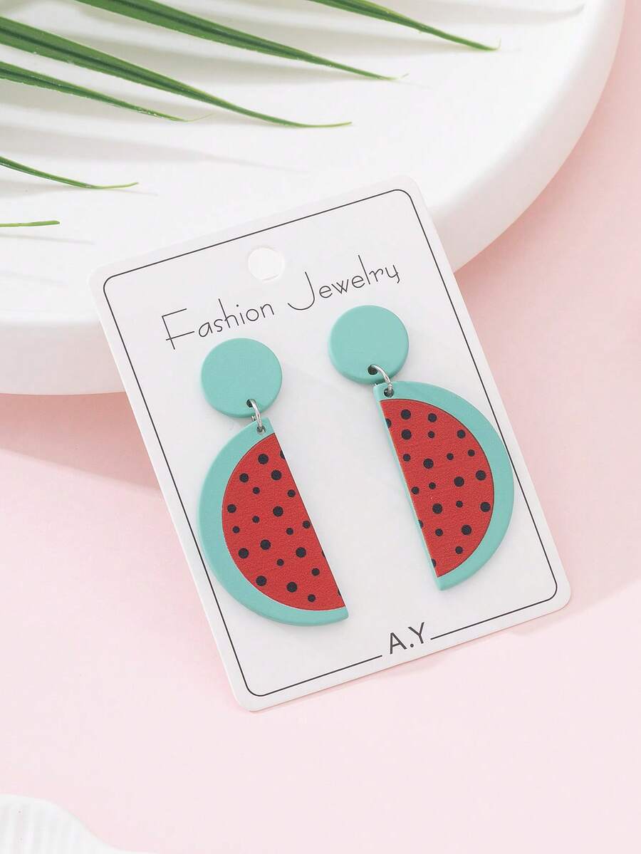 1 Pair Watermelon Enamel Faux Soft Pottery Design Fashion Jewelry Earrings, Perfect Summer Party Gift For Women - Multicolor - View 1