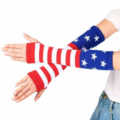FIFA 1 đôi ống tay áo dệt kim họa tiết ngôi sao và sọc cờ Mỹ, ống tay giữ ấm tay chủ đề yêu nước cho các bữa tiệc.