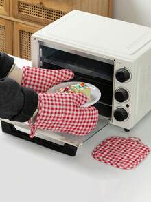 4 piezas Guantes resistentes al calor gruesos y reversibles, accesorios de cocina lavables adecuados para hornear, cocinar y uso diario, con patrón de cuadros clásico que protege las manos de superficies a alta temperatura, tela suave y duradera, adecuado para chefs de hogar, entusiastas de la repostería y tareas diarias de cocina, agregando un estilo rústico atemporal y una función práctica a su cocina - Multicolor - Ver 3