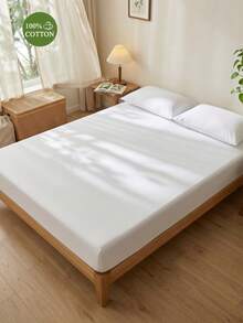 1件装100%纯棉床笠，家用纺织品，纯色床单套装，舒适家居用品，柔软透气床垫保护套，亲肤床罩套装，四季皆宜，适用于单人床/双人床/大号床/特大号床/单人床尺寸，卧室装饰，可机洗可重复使用 - 白色 - 查看 3