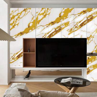 1 Cuộn Giấy Dán Gạch Sứ Tự Dính Họa Tiết Dòng Chảy Màu Bạch Kim Sang Trọng, Chống Thấm Nước và Chống Ẩm, Dùng Cho Tường Phòng Khách, Chịu Nhiệt Cao và Dễ Lau Chà, Giấy Dán Trang Trí Tường