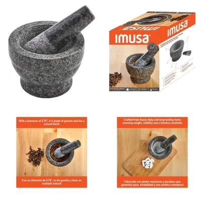 Polished Granite Mortar And Pestle Set Natural Stone Grinder For Spices Herbs Kitchen