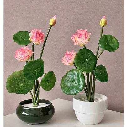 Flor de loto artificial decorativa, lirio de agua simulado realista, adecuado para sala de estar, dormitorio, centro de mesa, ceremonia de boda, espacio de meditación zen, sala de té, lobby de hotel, jardín de oficina, estanque, acuario y arreglo paisajístico. Ramo de flor de loto artificial con tallos, para decoración interior y exterior, decoración floral elegante para fiestas, decoración del hogar y diseño de interiores modernos.