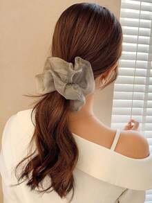 1pc Large Mesh Hair Scrunchie - Beige - View 8
