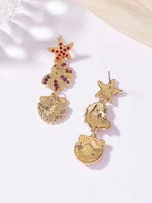 1 Pair Bohemian Starfish & Seashell Earrings, Fashionable Casual Versatile Vacation Style For Women - Multicolor - View 5