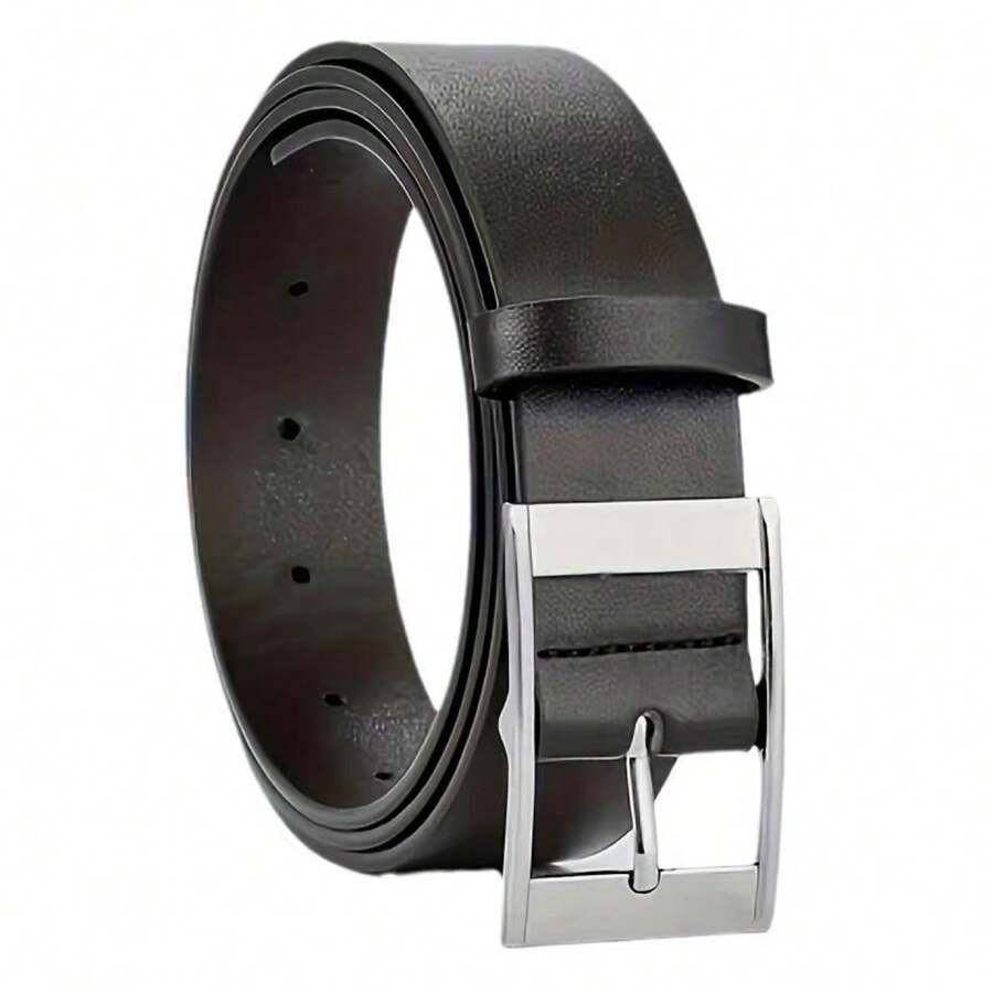 1pc Men's Fashionable Versatile Black Leather Belt - Black - View 1