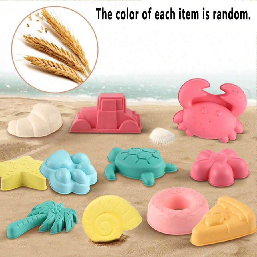 12pcs Kids Beach Toy Set, Includes 1 Thickened Beach Bucket And Sand Digging Tools. The Beach Bucket Is Reinforced, And The Digging Tools Are Made Of Wheat Straw. This 12pcs Interactive Beach Toy Set Is Ideal For Sand Play. - Multicolor - View 1