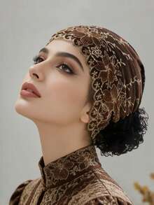 1pc Women Crochet Muslin Headscarf Cap, Suitable For Daily Use - MZ488 - View 3