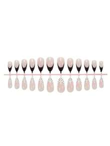 24pcs/Set Minimalist Black & White Polka Dot French Almond Shaped Full Cover Press-On Nails, Includes Gel Polish And Nail File, Suitable For Daily Wear, Office, Afternoon Tea, Party - Black and White - View 2