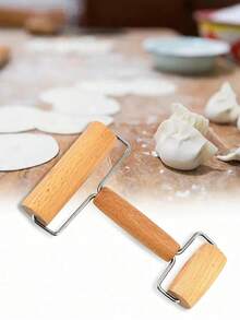 1pc Wooden Rolling Pin With Dual Rollers | Integrated Large & Small Roller Design, Precise Markings, Easy To Knead And Roll, Great Baking Kitchen Assistant - View 6