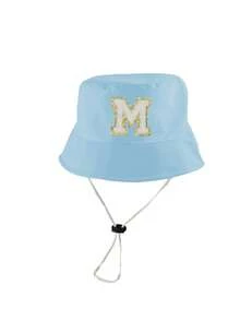 1 Pc A-Z Letter Sun Hat Toddler Boys Girls Bucket Hat Sun Protection Wide Brim Outdoor Hat Baby Bucket Hat With Chin Strap - Sky Blue - View 9