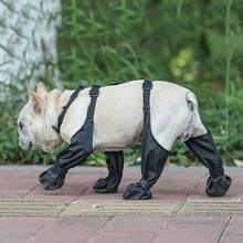 Adjustable Pet Dog Shoes, Waterproof Anti-Slip Durable Dog Rain Boots - Black - View 4