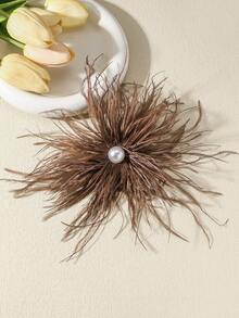 1 chiếc ghim cài tóc hình lông vũ kiểu Pháp cổ điển, độc đáo, ghim cài hoa lông vũ, phụ kiện thời trang thanh lịch, đa năng, phù hợp cho cả trang phục hàng ngày và buổi tối của phụ nữ. - màu nâu - Xem 2