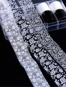 10 Rolls/Box Black & White Lace Nail Art Stickers, Nail Transfer Stickers, DIY Nail Decoration Accessories Nails Nail Supplies - 多色 2 - 查看 8