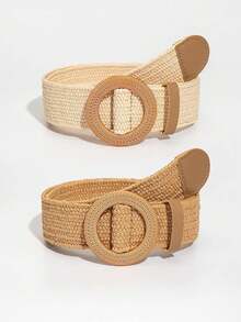 2 piezas Cinturones de paja trenzada estilo bohemio para mujer, para verano, escuela, otoño, Halloween - Multicolor - Ver 8