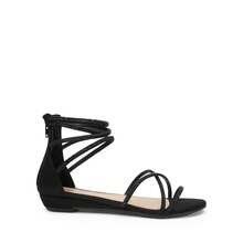 Teenagers Ankle Strap Flat Sandals Summer Dressy Strappy Gladiator Rhinestones Sandals - màu đen - Xem 4