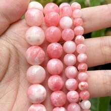 Hạt đá tự nhiên màu trắng ngọc bích hình tròn, kích thước 6/8/10/12mm, dài 15 inch, thích hợp để làm trang sức mặt dây chuyền, vòng tay, vòng cổ, móc khóa DIY. - Hồng - Xem 3