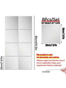 4pcs/Set Pmma Mirror Wall Stickers, Classic Square Room Decoration Stickers - Silver - View 11