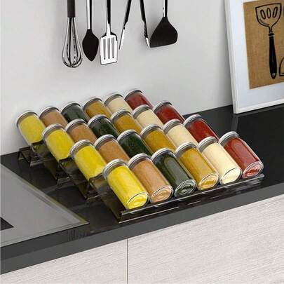 Organizador de cajón de especias personalizable y expandible, para organizar cajones de cocina, estante para botellas de especias, apto para armarios, cajones, despensa, organizador de almacenamiento de cocina