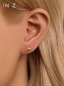 1pc 925 Sterling Silver Flat Carp Lip Stud | Petite Earring | Layered Earring | Carp Earring | 925 Sterling Silver Jewelry | Suitable For Women's Daily Wear | Sold Individually (Not A Pair) - Multicolor - View 6