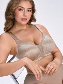 Wingslove Plus Size Wireless Full Coverage Bra - Seamless Jacquard Wide Strap, Soft Breathable Fabric For All-Day Comfort - Champagne - View 7