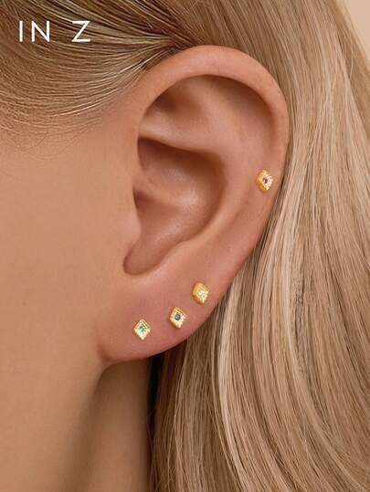 1件装 16G 雕刻精美八角形锆石镶嵌菱形底座内螺纹唇钉 - 耳骨穿刺饰品 - 耳屏钉 - 耳廓耳环 - 耳骨耳廓钉 - 水滴形平底唇钉/鼻钉 - 完美适合女性日常佩戴/婚礼/订婚/周年纪念/情人节礼物（单件出售）