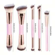 Set de 4 piezas de brochas de maquillaje de doble punta de tamaño grande, brocha de base suave, brocha de contorno, brocha de polvo - Multicolor - Ver 11