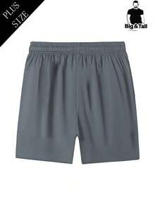 Plus Size Men's Summer Elastic Straight LegBermuda Shorts, Solid Color Lightweight Pants With Zipper Pockets And Drawstring, For Sports, Running And Fitness - Dark Grey - View 7