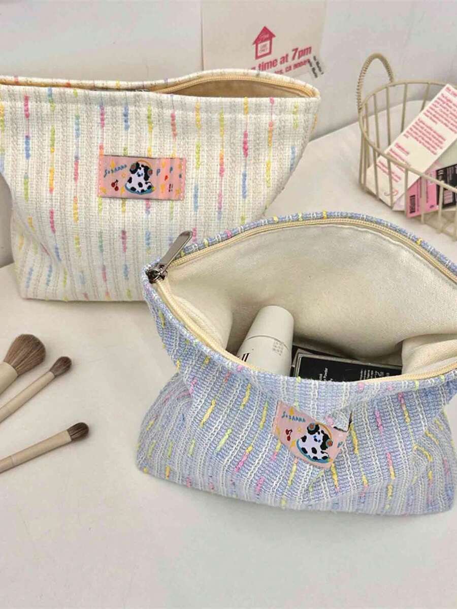 1 pezzo Grande borsa cosmetica portatile, organizer da viaggio compatto a righe bicolore, adatto per viaggi all'aperto e uso quotidiano - Multicolore - Visualizzare 1