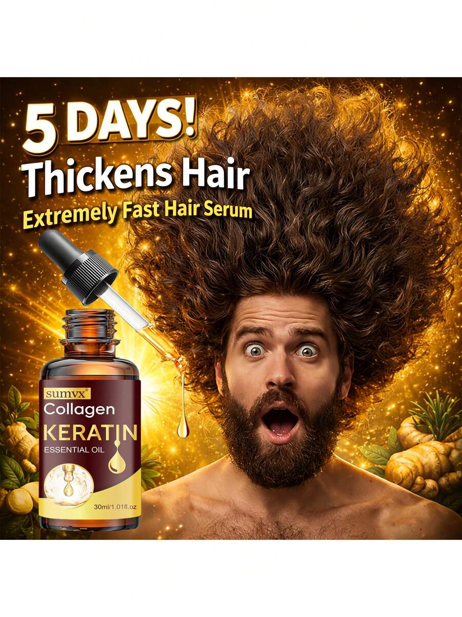 胶原蛋白角蛋白油，30毫升/1.01液盎司，防止脱发，增厚发丝，促进头发生长，修复分叉和毛躁，增强光泽，改善头皮健康。适用于受损、脆弱和干燥的头发，以及所有发质。 - 30毫升 - 查看 1