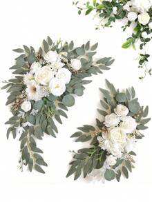 2件套节日经典花卉门环 - 人造粉色玫瑰花装饰，配以塑料绿叶，适用于婚礼拱门、万圣节家居装饰 - 用途广泛，可用于万圣节、感恩节、情人节及许多其他场合 - 粉色 - 查看 3