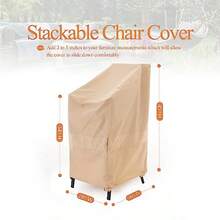 WJ-X3 Stackable Patio Chair Cover Heavy Duty Wind Resistant and Waterproof Outdoor Lawn Patio Chair Covers 28W x 36D x 45H 4-6 Stacked Chairs Beige 1-Pack - Beis - Ver 6