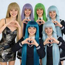 Vibrant Extra Long Straight Wigs With Bangs – Heat Resistant Synthetic Hair, Universal & Versatile, Natural Looking, Beginner Friendly, Perfect For Party Cosplay, Holiday, Fashion & Daily Wear (Blonde, Green, Purple, Teal, Blue, Flaxen) - Ideal For Women & Men, Role-Play, Movie Cartoon Character Costume, Proms, Comic Con & Photo Shoots - Easy To Style & Maintain - Multicolor - View 4