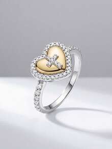 1pc 925 Sterling Silver Cross & Heart Shaped Ring, Suitable For Daily Wear And Party, High-Quality Jewelry Gift - Cross - View 2