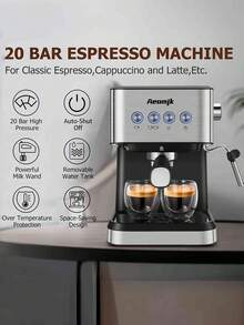 OCTAVO 20巴专业意式浓缩咖啡机，带奶泡器，不锈钢材质，50盎司可拆卸水箱，黑色 - 查看 3