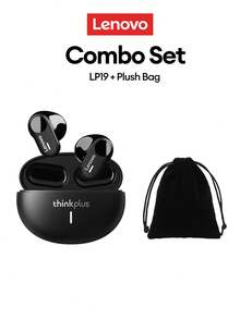Lenovo LP19PRO Bluetooth Earphone Set With Carrying Case, Half In-Ear Sports HiFi Surround Sound ENC Low Latency Gaming Music Noise Cancelling Wireless Earbuds With Microphone, Super Long Battery Life For Smartphone Tablet - Black + Storage Bag - View 13