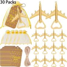 10/30 pièces Set d'ouvre-bouteilles avion avec sacs transparents jaunes et cartes de remerciement, cadeaux de mariage, cadeaux de baby shower, cadeaux de retour, cadeaux de fête à thème voyage, que l'aventure commence - avion - Voir 13