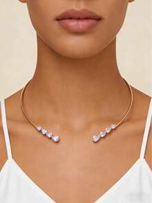 1件女士水滴形锆石颈链，时尚简约日常佩戴金属锁骨链 - 金色 - 查看 1