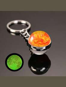 Elegante llavero con brillo en la oscuridad de la Tierra, llavero con sol y luna, llavero redondo de cristal de doble cara - A - Ver 8