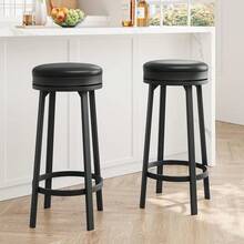 30'' Swivel Bar Stools Set Of 2 With Footrest, Modern Counter Height Barstools With PU Leather Upholstered And Metal Frame, Backless Round Bar Stools For Kitchen Island - Black - View 7