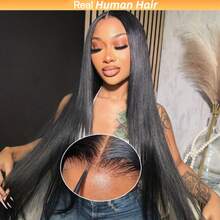Glueless Straight Lace Front Wig - 5x5 HD Pre-Plucked & Cut Human Hair, Natural Hairline, 180% Density,No Glue 3 Seconds To Wear Glueless Wig - Natural Black - View 2