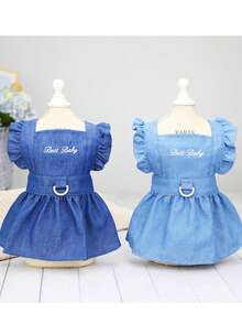 2026新款宠物牛仔连衣裙，宠物服装，狗狗连衣裙，猫咪连衣裙，轻薄字母印花牛仔连衣裙，适合春夏穿着，宠物服饰 - 藏蓝色 - 查看 7