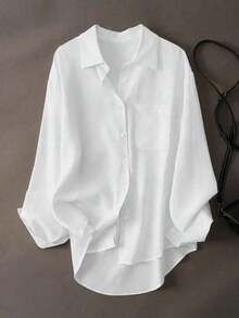 Women's Casual Loose Long Sleeve Shirt, Suitable For Work And Commute, Spring/Autumn - 白色 - 查看 4