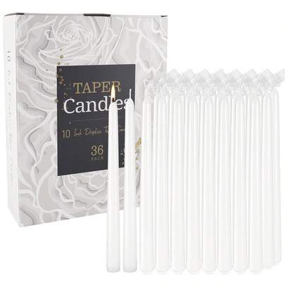 36pcs Set, 10-Inch White Tapered Candles, Suitable For Daily Use And Events. Classic Slim Design Fits Most Candleholders, Minimalist And Elegant, Applicable To Various Spaces. Stable And Clean Burning, Suitable For Home, Dinner, Wedding, Holiday, Party And Tabletop Decor. Soft Ivory White Tone Creates A Warm And Gentle Ambiance In Any Setting.