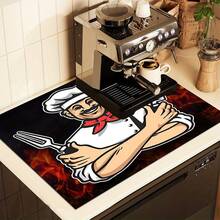 1 st. 2D-platt skyddsöverdrag, spisskydd tryckt av tecknad kock, modernt och lätt att rengöra, lämplig för alla kök, tvättmaskiner, torktumlare, spispanelskydd och glasspisskydd (spisersättning). - Multifärgad - Visa 11