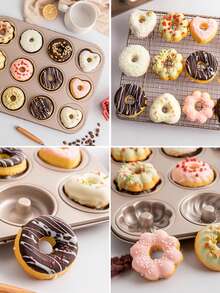 1pc Donut Baking Pan, 6/9/12 Cavities Non-Stick Donut Mold, Carbon Steel Ring/Flower Shaped Baking Tray, Suitable For Homemade DIY Donuts, Oven , Easy Release & Clean, Cake Mold, For Home Baking - View 4