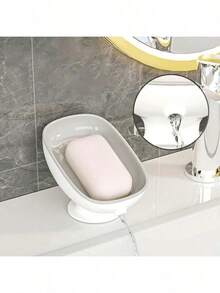 1pc Soap Dish: Double-Deck Design, Soap Holder Drain-Free No Drilling, Luxury Suction Cup Soap Dish, Bathroom Countertop Soap Rack, Shower Caddy - Multicolor - View 3