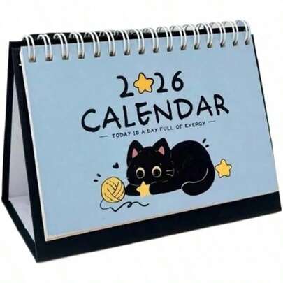 1pc 2026 Mini Calendar - Portable Travel And Desktop Calendar With Cute Cat Design, Blue Zodiac Theme Office Decor, Feng Shui Planner For Home And Workspace (2026 Chinese New Year Series)