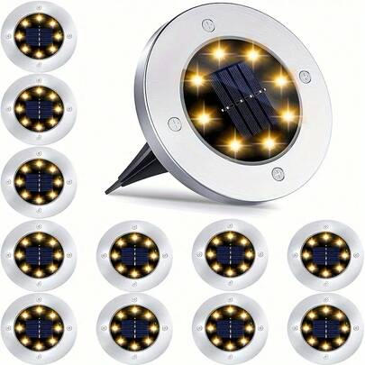 2/4/8PCS Floor Lights, Solar Garden Lights, 8LED Upgraded Outdoor Garden Bright Floor Lights, IP65 Solar Plug-In Landscape Lights, Suitable For Roads, Courtyards, Decks, Lawns, Terraces, And Sidewalks (White Light+Warm Light)